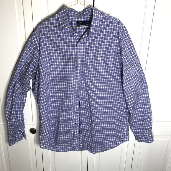 Polo Ralph Lauren Men's XL Plaid Button Down Shirt Blue Pink White 100% Cotton - Picture 1 of 8